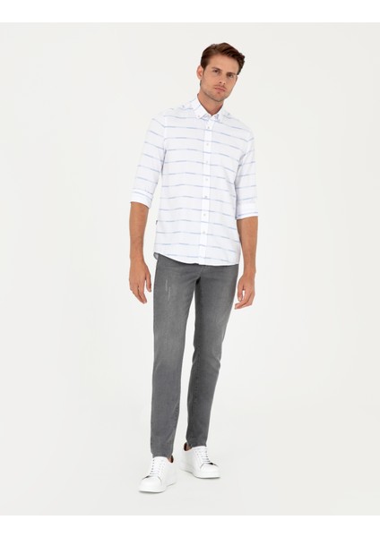 Erkek Mavi Slim Fit Uzun Kollu Gömlek 50296902-VR036
