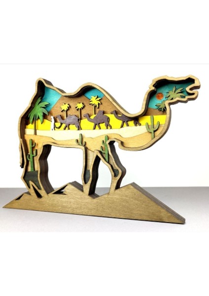 Ahşap Mdf Çok Katmanlı Çöl Temalı Deve Dekoratif Obje