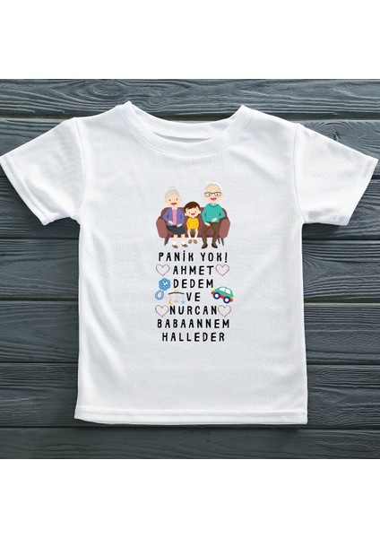 Panik Yok Dedem ve Babaannem Halleder Yazılı Erkek Çocuk Tişörtü