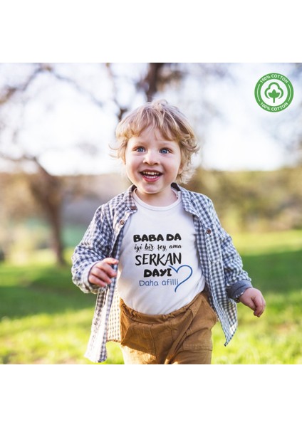 Baba Da Iyi Bir Şey Ama Dayı Daha Afilli Yazılı Yazılı Erkek Çocuk Tişörtü