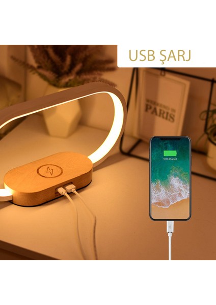 Kablosuz Şarj Cihazı Gece Lambası Masa Lambası LED Masa Lambası Başucu 10W Kablosuz Şarj USB Type-C