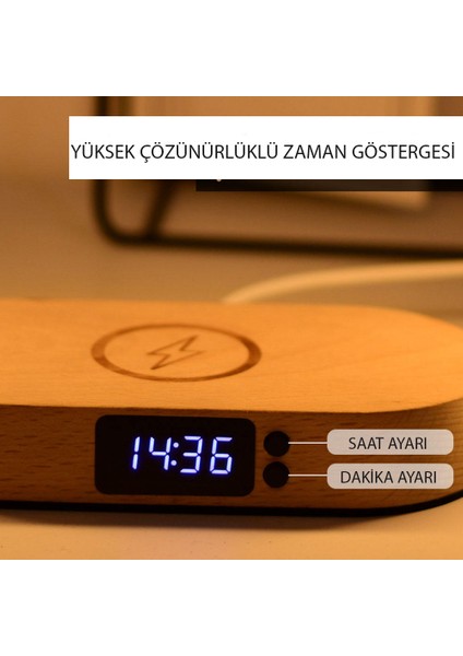 Kablosuz Şarj Cihazı Gece Lambası Masa Lambası LED Masa Lambası Başucu 10W Kablosuz Şarj USB Type-C