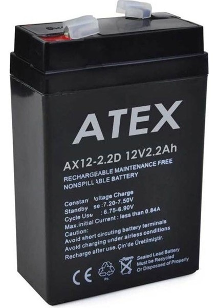 Atex 12 Volt - 2.2 Amper Dik Kare Akü (70 x 46 x 101 Mm) (K246)