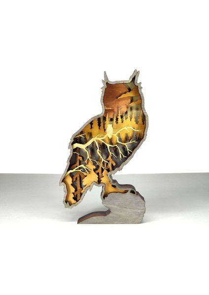 Ahşap Mdf Çok Katmanlı Orman Temalı Baykuş Dekoratif Obje