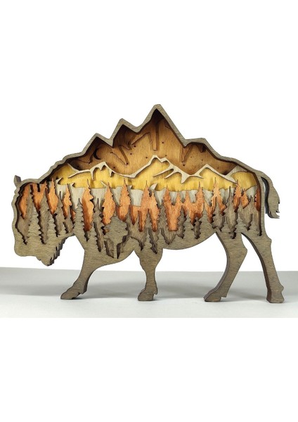 Ahşap Mdf Çok Katmanlı Doğa Manzaralı Bizon Dekoratif Obje