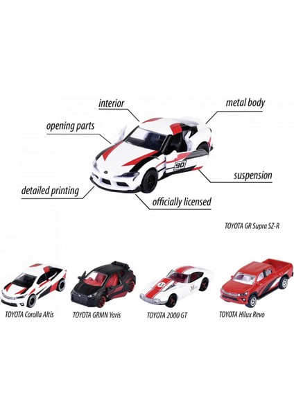 1/64 Ölçek Toyota Racing Beşli Set 212053189 / Toyota Corolla Altis - Toyota Grmn Yaris - Toyota gr Supra Sz-R - Toyota Hilux Revo - Toyota 2000 Gt