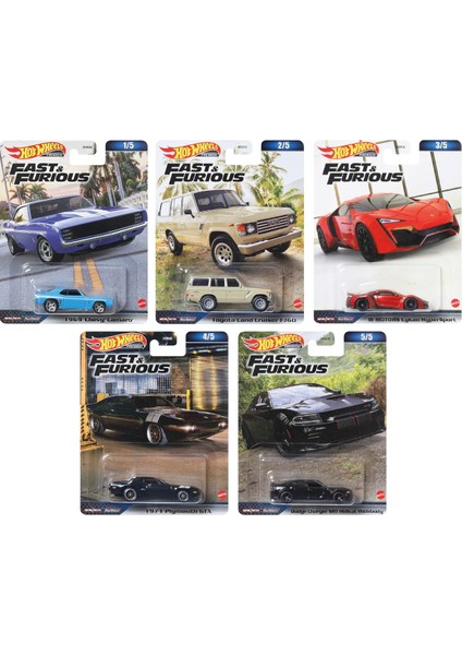 1/64 Ölçek Fast & Furious Temalı Premium Araçlar HKD24, HNW53, HNW49, HNW55, HNW50 Fast & Furious Beşli Araç Seti