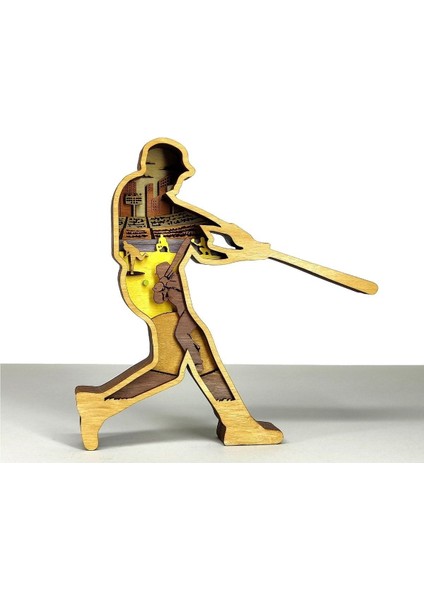 Ahşap Mdf Çok Katmanlı Baseball Oyuncusu Dekoratif Obje