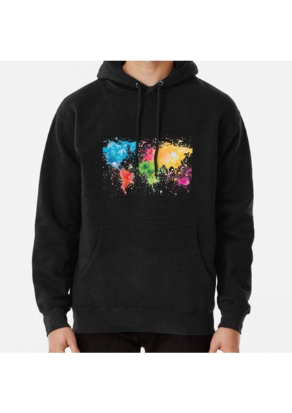 Zoka Wear World Map Painting Baskılı Kapşonlu Sweatshirt