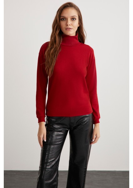 Padma Kadın Dik Yaka Dar Kesim Viskon Karışımlı Bordo Bluz fiyatları