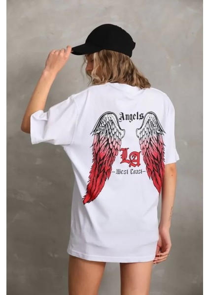 Unisex Baskılı Oversize T-Shirt - Beyaz fiyatları