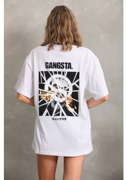 Unisex Baskılı Oversize T-Shirt - Beyaz fiyatları