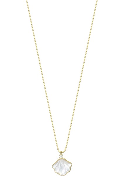 Istiridye Kabuğu Sedef Minimalist 925 Ayar Gümüş Kolye Sarı Renk