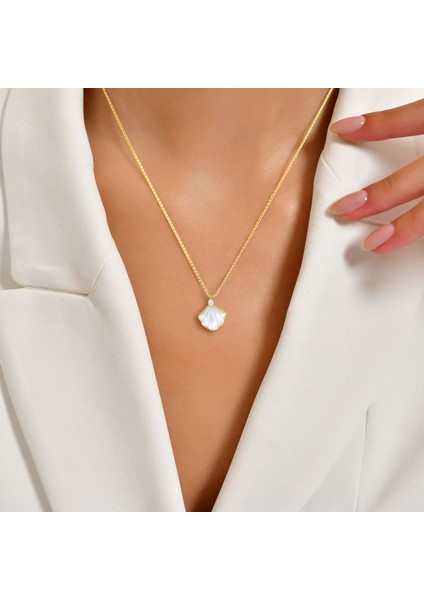 Istiridye Kabuğu Sedef Minimalist 925 Ayar Gümüş Kolye Sarı Renk fiyatları