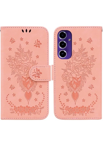 Samsung Galaxy A16 Kart Yuvaları Kabartma Gül Çiçekler Flip Pu Deri (Yurt Dışından)