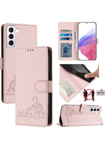 Samsung Galaxy S21 Kart Yuvası Tutucu Için Kickstand Kedi Rfıd Cüzdan (Yurt Dışından)