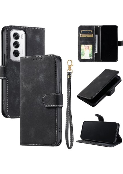 Oppo Oppo 12 5g Için Flip Case Kickstand Cüzdan Kart Yuvaları Pu Deri Bilek (Yurt Dışından)