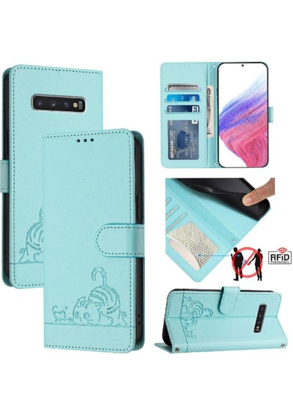 Samsung Galaxy S10 Artı Kedi Rfıd Cüzdan Kapak Çevirin Kart Yuvası (Yurt Dışından) indirimleri