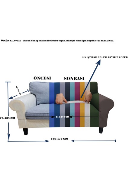 Pamuklu Kumaş 1 Adet Üçlü-1 Adet Ikili -2 Adet Tekli Koltuk Kılıfı Set Yakma Terletme Yapmaz
