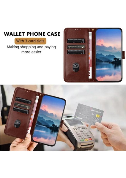 MY Boutique1 IPhone 16 Için Telefon Kılıfı Pro Flip Folio Cüzdan Pu Deri Kart Yuvaları Tutucu (Yurt Dışından)