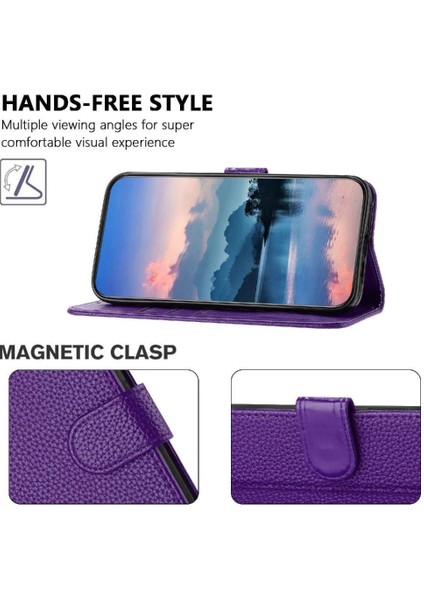 Telefon Kılıfı Için Xiaomi Poco M6 4g Litchi Desen Flip Folio Kart Yuvaları Pu (Yurt Dışından)
