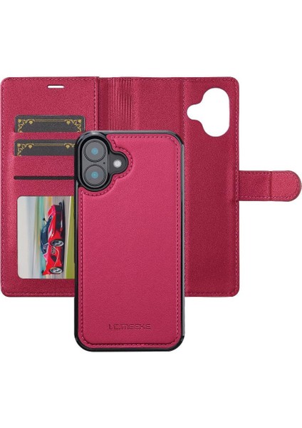 IPhone 16 Için Flip Case Artı Kickstand Pu Deri Bölünmüş Deri Cüzdan 2 1 (Yurt Dışından)