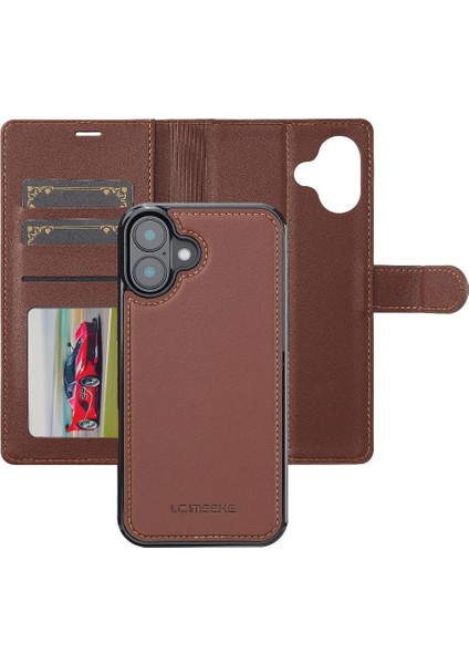 IPhone 16 Için Flip Case Artı Kickstand Pu Deri Bölünmüş Deri Cüzdan 2 1 (Yurt Dışından)