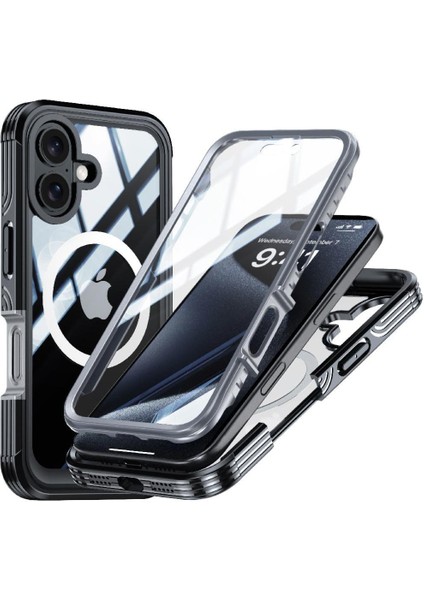 IPhone 16 360 Için Manyetik Kılıf Her Şey Dahil Cam Ekran Koruyucu Damla (Yurt Dışından)