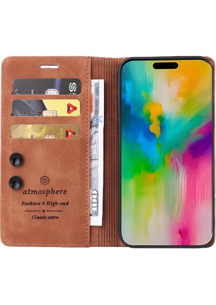 MY Boutique1 IPhone 16 Için Flip Case Artı Cüzdan Darbeye Basit Iş Deri (Yurt Dışından)