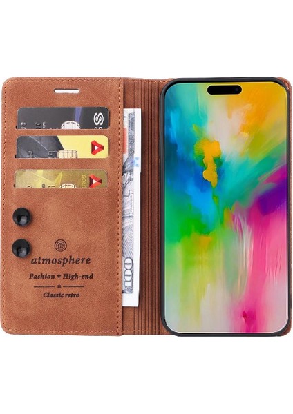 IPhone 16 Için Flip Case Basit Iş Kapak Deri Kılıf Cüzdan (Yurt Dışından)