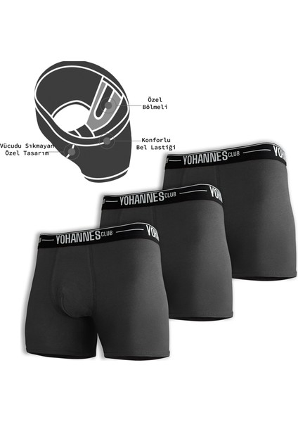 Yohannesclub,erkek, Özel Bölmeli Pamuklu Boxer,antrasit, 3'lü Paket