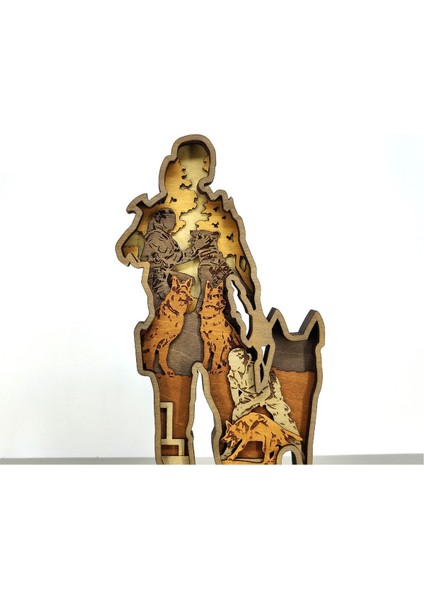 Ahşap Mdf Çok Katmanlı Köpek ve Eğitmeni Dekoratif Obje