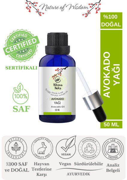 Avokado Yağı (Avokado Oil) Sertifikalı %100 Saf ve Doğal Soğuk Sıkım 50 ml
