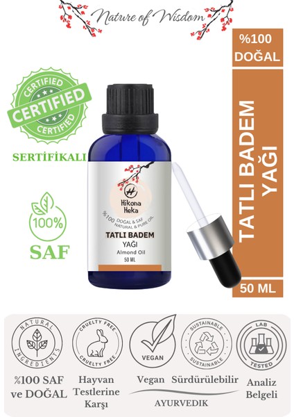 Tatlı Badem Yağı (Sweet Almond Oil) %100 Saf ve Doğal Soğuk Sıkım 50 ml