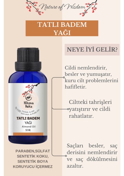 Tatlı Badem Yağı (Sweet Almond Oil) %100 Saf ve Doğal Soğuk Sıkım 50 ml fiyatları