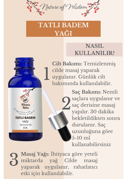 Tatlı Badem Yağı (Sweet Almond Oil) %100 Saf ve Doğal Soğuk Sıkım 50 ml modelleri