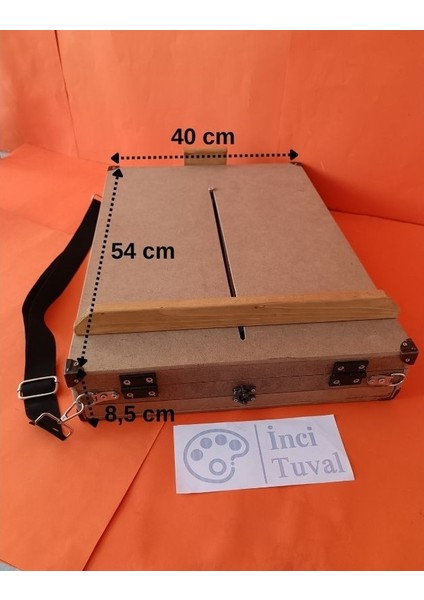 Ahşap Çantalı Şövale Tuval Resim Masaüstü 35X50CM Tuval Çekmeceli