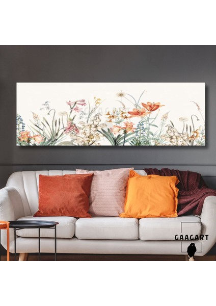 Uzun Panaromik Kanvas Tablo Soft Duru Turuncu Çiçek Tasarımı