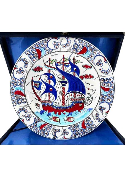 Denizciye Hediye Kalyon Motifli 30CM Iznik Çini Tabak