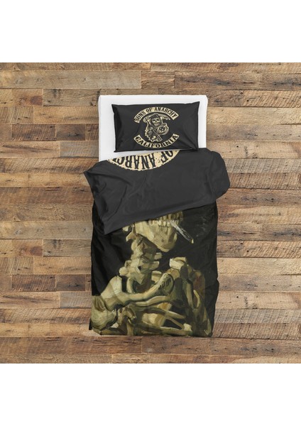 Sons Of Anarchy & Skull Of A Skeleton With Burning Cigarette Nevresim Takımı - 200 cm x 220 cm