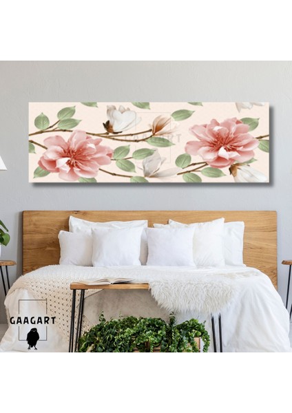 Uzun Panaromik Kanvas Tablo Soft Modern Açık Pembe Flowers