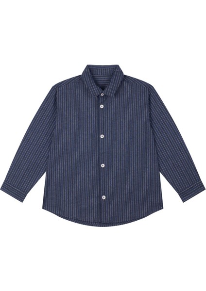 Lacivert Çizgili Dokuma Gömlek