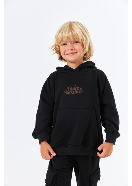 (SCE-1329) Serbend Kıds Düşük Omuz Baskılı Erkek Çocuk Kapüşonlu Sweatshirt modelleri