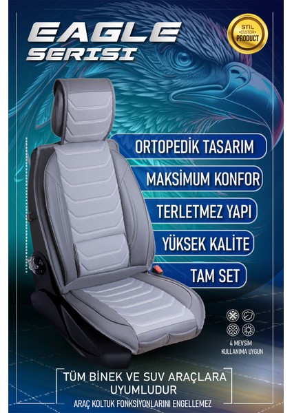 chevrolet Kalos Lüx Oto Koltuk Kılıfı Ön Arka Takım Eagle Serisi Füme