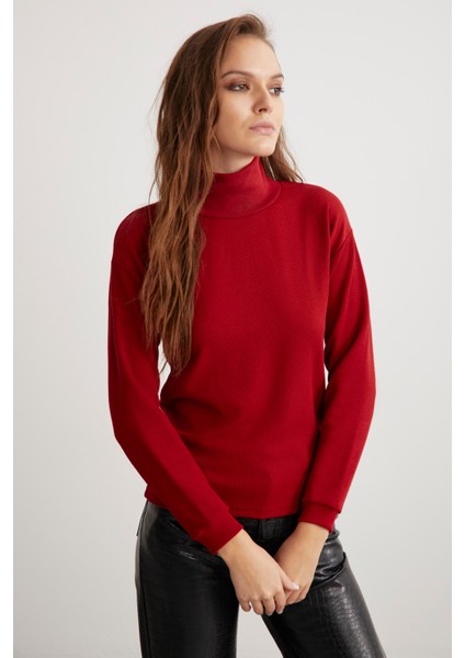 Padma Kadın Dik Yaka Dar Kesim Viskon Karışımlı Bordo Bluz fırsatları