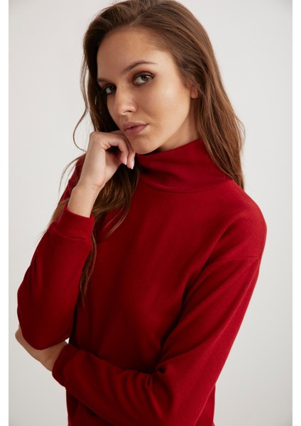 Padma Kadın Dik Yaka Dar Kesim Viskon Karışımlı Bordo Bluz indirimleri
