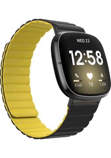 Fit Versa 4 / Sense 2 Siyah Sarı Için Silikon Saat Bandı (Yurt Dışından)