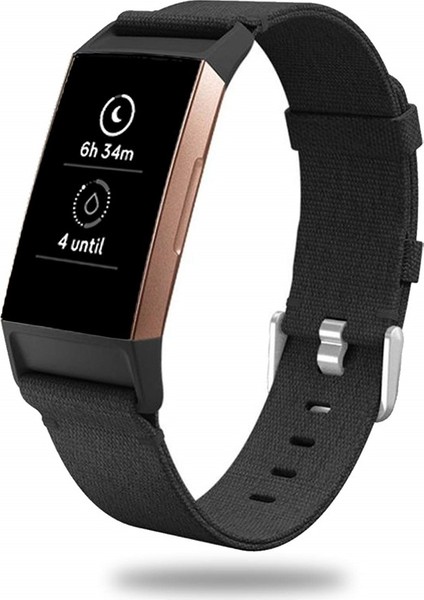 Fitbit Charge 3 Için Naylon Kanvas Kayış Plastik Konektör Uzunluğu: 21CM Siyah (Yurt Dışından)