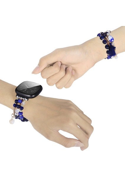 Fit Versa 3 / Sense Blue Için Yuvarlak Boncuklu Zincirli Saat Kordonu (Yurt Dışından)
