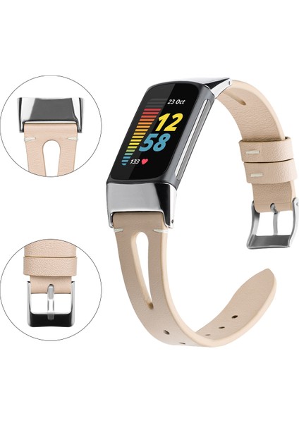 Fitbit Charge 5 Kayısı Için Sivri Kuyruk Deri Kayış (Yurt Dışından)